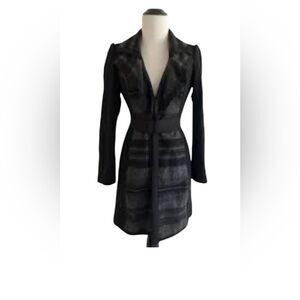 White House Black Market Black Striped Wool Belted Coat| S
